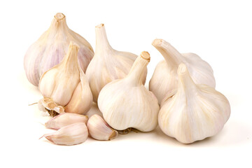 Garlic Bulbs and Cloves, isolated on white background