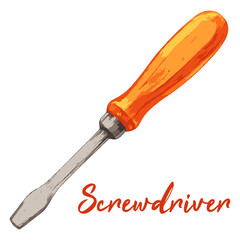 screwdriver in watercolor illustration style, isolated vector on white background