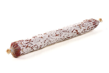 Dry cured salami Sausage, isolated on white background