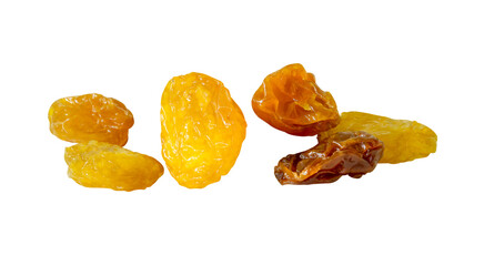 Dried yellow raisin or currants in set in small pile isolated with clipping path in png file format