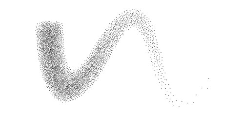 Noise gradients fly curved shape. Grainy texture splash wavy long textured element. Dotwork seed form. Vector gritty wavy line. Grunge cooking figure.