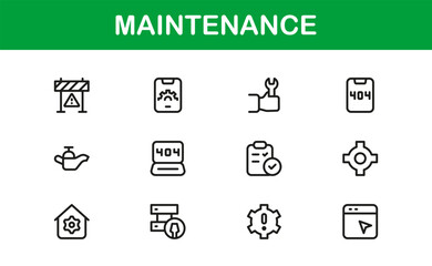 Maintenance Line Icon Set – Professional Vector Symbols for Tools, Repair, and Service – Modern Minimal Outline Icon Collection