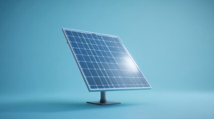 A sleek solar panel angled against a blue backdrop emphasizes its modern design and clean energy features.