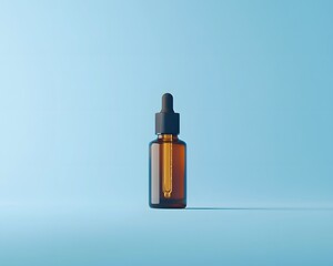 Amber Glass Dropper Bottle Product Mockup on Blue Background