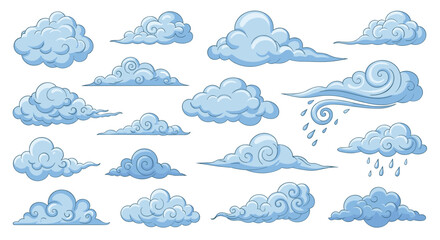 A collection of various cartoon cloud illustrations.