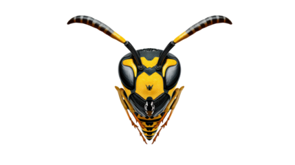 Closeup Yellow Wasp Head Illustration – 3D Insect Artwork on white Background
