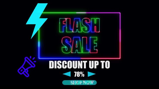 lash sale neon promo banner, premium animated motion graphic design, 73 percent discount deal, save up to 73% off, perfect for commence, events, ads, and ... See More