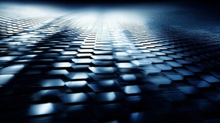 Abstract digital background featuring hexagonal grid patterns in shades of blue with varying brightness,