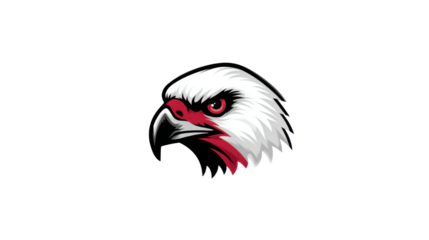 Fierce White Eagle Head Logo – Angry Red and Black Bird Illustration on white background 
