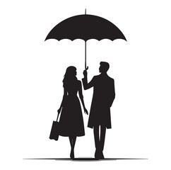 A Romantic couple holding umbrella silhouette and Vector