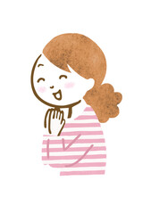 何かを見て喜んでいる女性の手描きイラスト
