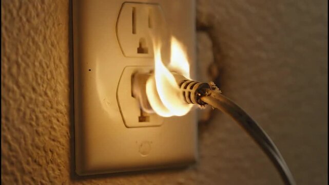 Progression of electrical fire hazard from faulty power outlet and cable connection
