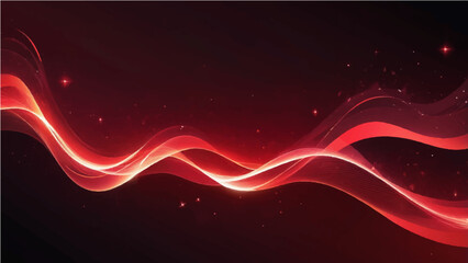Abstract red background with stars and flowing light waves