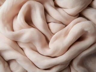 Elegant draped light pink fabric, texture and soft folds background.