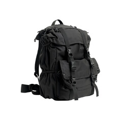 High-quality black backpack isolated on white background, professional stock photo