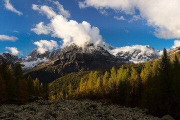 Sunset on Bernina massif, Valmalenco landscape, Italy