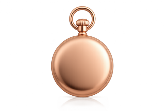 Elegant rose gold pocket watch isolated on transparent background, vintage style