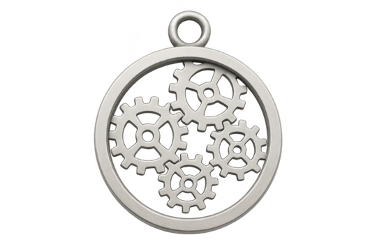 Metal gears and cogs isolated on a transparent background, intricate design