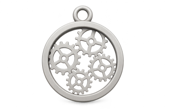 Gear mechanism inside a silver frame, isolated on a transparent background, machine part - Powered by Adobe