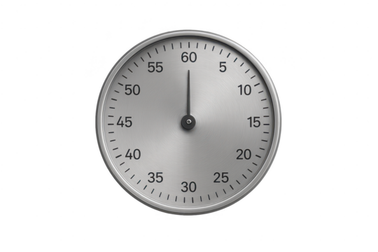 Silver kitchen timer isolated on transparent background, stopwatch, mockup