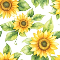 Naklejka premium Watercolor sunflower seamless pattern on a white background.