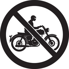 Black vector silhouette of a no motorcycle or bike sign icon with a crossed-out motorbike for extreme speed and sport rider illustration