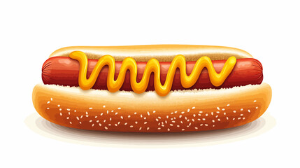 Delicious Hot Dog with Mustard, Food Illustration, Fast Food, Graphic Design, Vibrant Colors