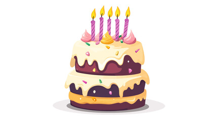 Birthday Cake with Candles, Festive Atmosphere, Digital Illustration, Cheerful Vibes