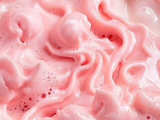 Abstract pink creamy swirls with small bubbles creating a smooth texture background
