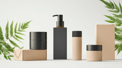 Fototapeta premium Cosmetic products set on white background with bottles tubes and containers in various colors
