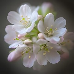 Close-up Delicate White Cherry Blossoms with Buds in Early Spring Bloom