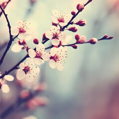 Gentle Blossom Branch, soft blossoms with Red stamens and a blurred background
