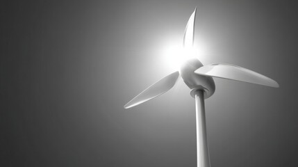 Modern wind turbine with three white blades stands against a gray sky,