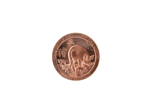 Copper round bullion coin year of the pig chinese zodiac