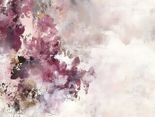 Abstract floral painting with textured burgundy and white watercolor effect