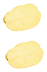 Top view set of two tuber halves of raw potato isolated on white background with clipping path
