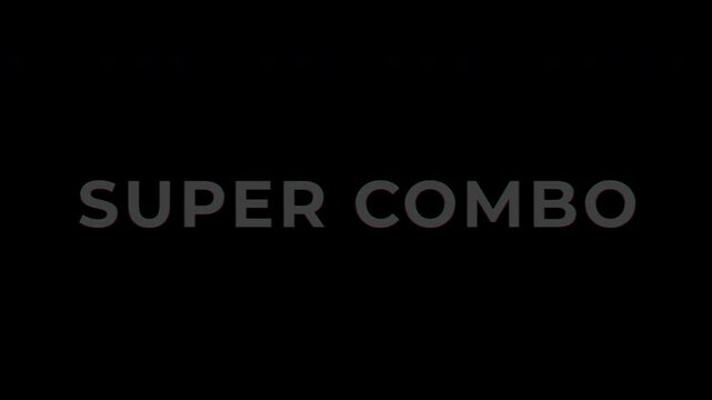 Text Animation with RGB Glitch on RGB + Alpha, Bold White Super Combo Text Displayed on a Solid Black Background.