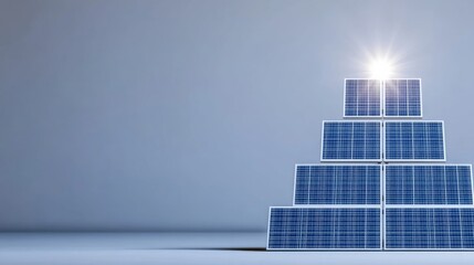 Obraz premium A pyramid shaped arrangement of solar panels under sunlight symbolizes renewable energy and sustainability against a lig