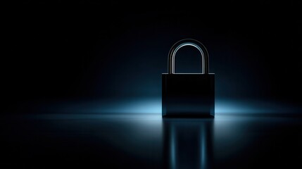 Fototapeta premium Shiny Metal Padlock Illuminated in a Dark Blue Setting