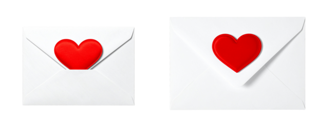 Set of Classic Love Letter Envelope with Red Heart Seal, Isolated