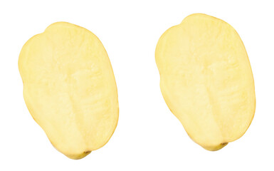Top view set of two tuber halves of raw potato isolated with clipping path in png file format