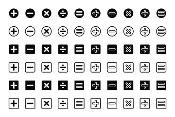 Mathematical Operator Icons Set.Basic Math Symbols Vector Collection Plus, Minus, Multiply, Divide, Equals. 