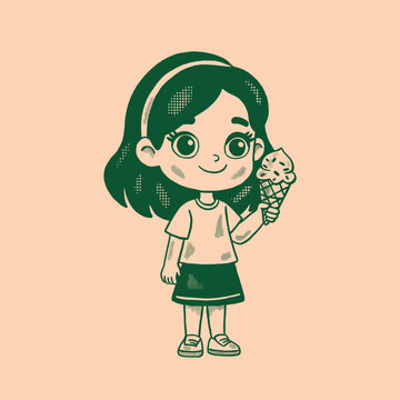 girl holding ice cream retro cartoon illustration