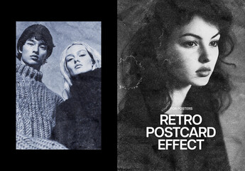 Retro Postcard Poster Photo Effect Mockup