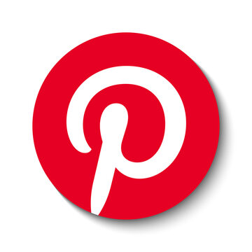 Pinterest logo PNG, social media Pinterest button with shadow, round Pinterest icon with shadow