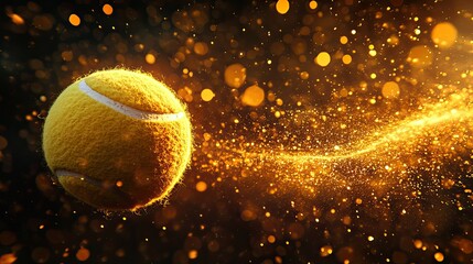 Dynamic tennis ball explodes with vibrant golden energy, capturing the thrill of victory and elite sports performance
