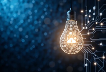 Innovative illuminated lightbulb symbolizing cloud computing and digital network connectivity