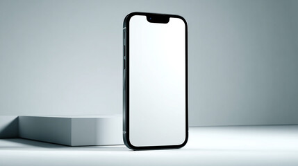 Minimalist isolated smartphone with blank white screen, modern technology mockup, clean design.