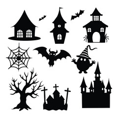 Collection of spooky halloween themed icons for decorations and celebrations