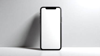 Minimalist isolated smartphone with blank white screen, modern technology mockup, clean design.